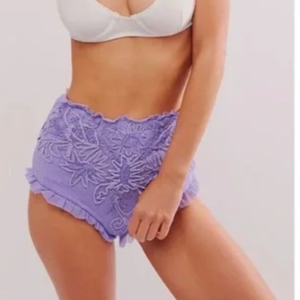 Free People XS electric orchid in bloom bloomer shorts high rise mesh ruffle - Picture 2 of 8